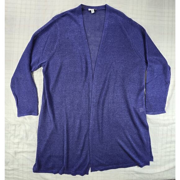J. Jill Sweaters - J Jill Womens Cardigan Sweater Blue Linen Blend Open Front Long Sleeve 2X NWOT